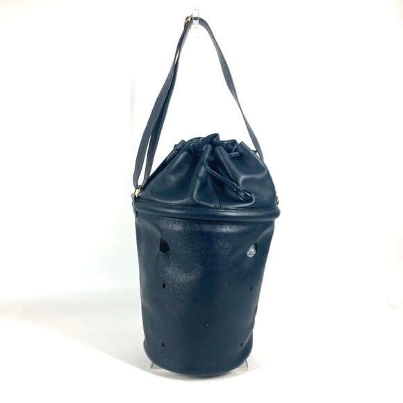 HERMES Tassel fringe Manjoire Drawstring bag Shoulder Bag Leather Navy - Picture 2 of 15